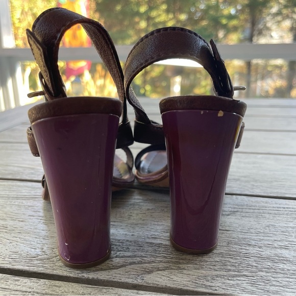 Prada Authentic Crochet Accent Brown & Purple Leather Heels Womens Size 37 - Picture 4 of 11